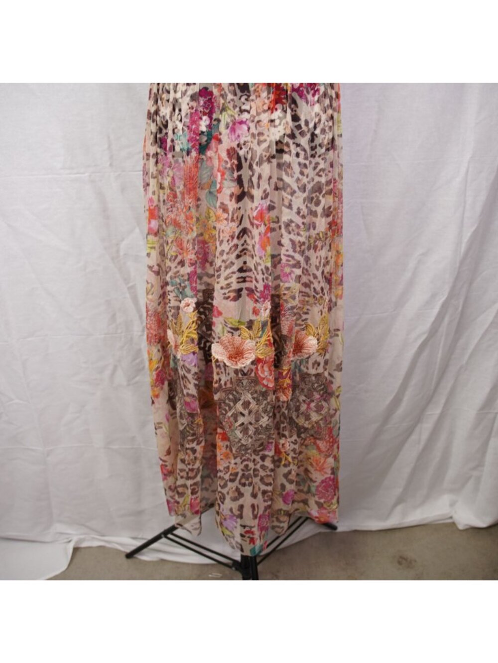 Johnny Was Mazzy Boxy Shirred Dress Sz Small Floral Animal Print Leopard No Slip - Picture 7 of 15
